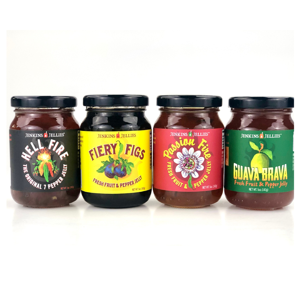 Jenkins Jellies Hot Pepper Jelly Sampler Set (4 Flavors), 5 oz. Jars