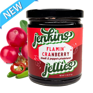 
                  
                    Load image into Gallery viewer, Jenkins Jellies Flamin&amp;#39; Cranberry Hot Pepper Jelly, 11 oz
                  
                