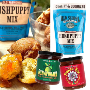 
                  
                    Load image into Gallery viewer, Southern Flavor Trio Bundle | Guava Brava, Passion Fire Pepper Jellies &amp;amp; Hushpuppy Mix – Save 15%
                  
                