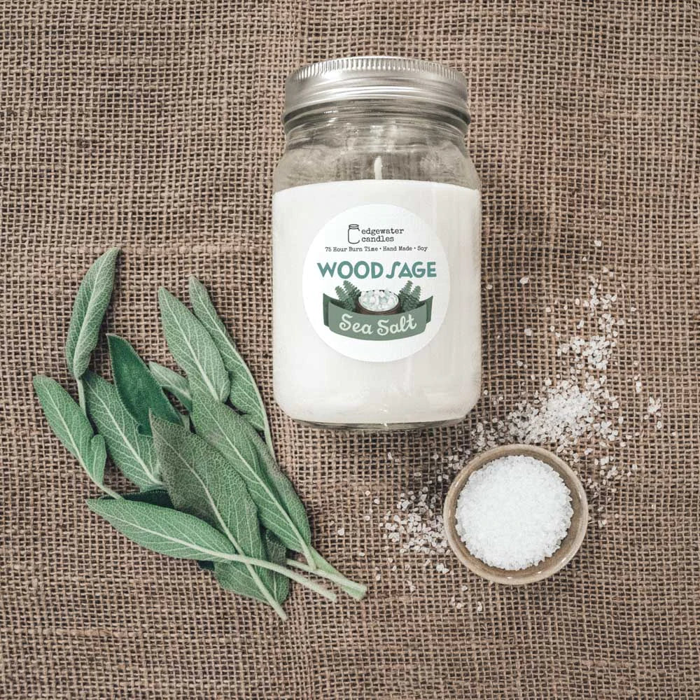 Edgewater Candles Wood Sage Sea Salt Soy Candle, 12 oz.