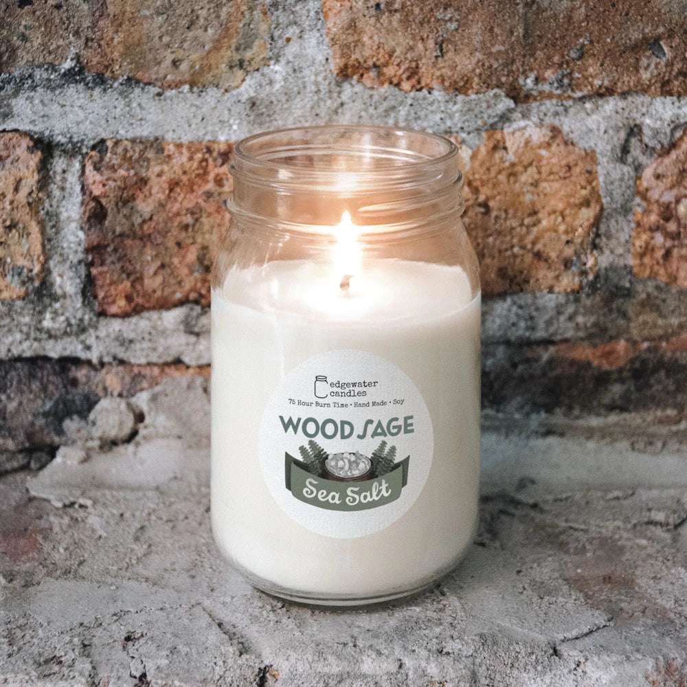 
                  
                    Load image into Gallery viewer, Edgewater Candles Wood Sage Sea Salt Soy Candle, 12 oz.
                  
                