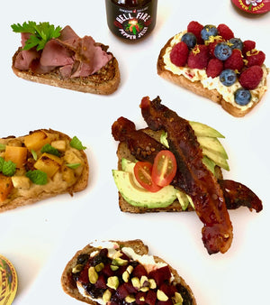 
                  
                    Load image into Gallery viewer, Jenkins Jellies Pepper Jellies in use various ways: Toast with bacon, avocado or Passion Fire, Marscapone cheese, fresh blue berries &amp;amp; raspberries or  Hell Fire Pepper Jelly on toast with roast beef, corned beef
                  
                